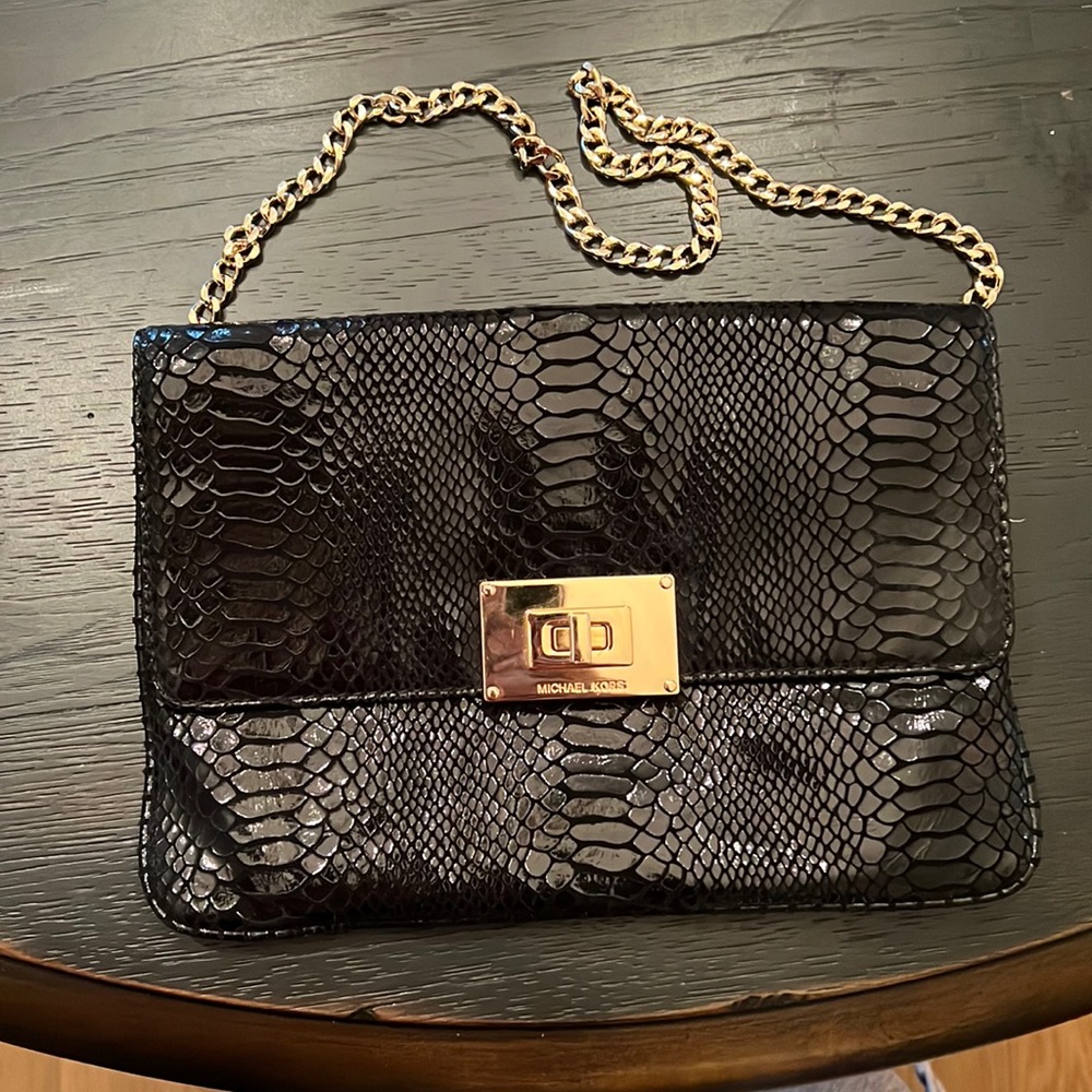 Black Python Print Evening Bag
